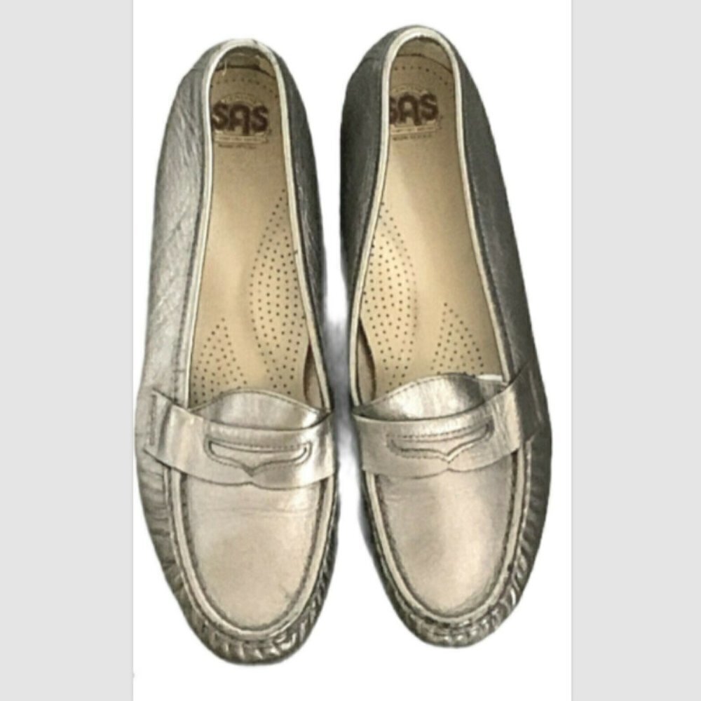 SAS Pewter Leather Comfort Penny Loafers Sz‎ 9-1/2 M #222F - Picture 5 of 11